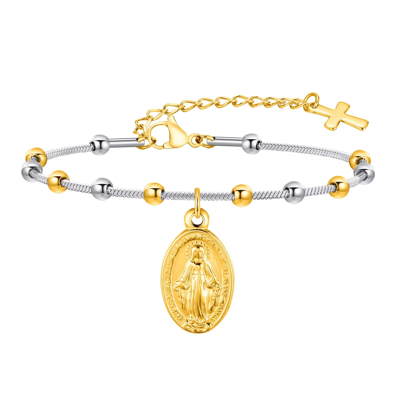 Divine Grace Rosary Bracelet – Faith Woven in Golden Beauty